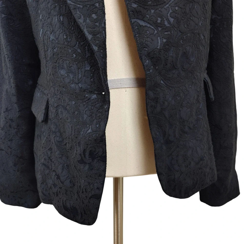 Willow & Clay Blazer Career Women Medium Navy Blu Paisley Jacquard Tuxedo Collar